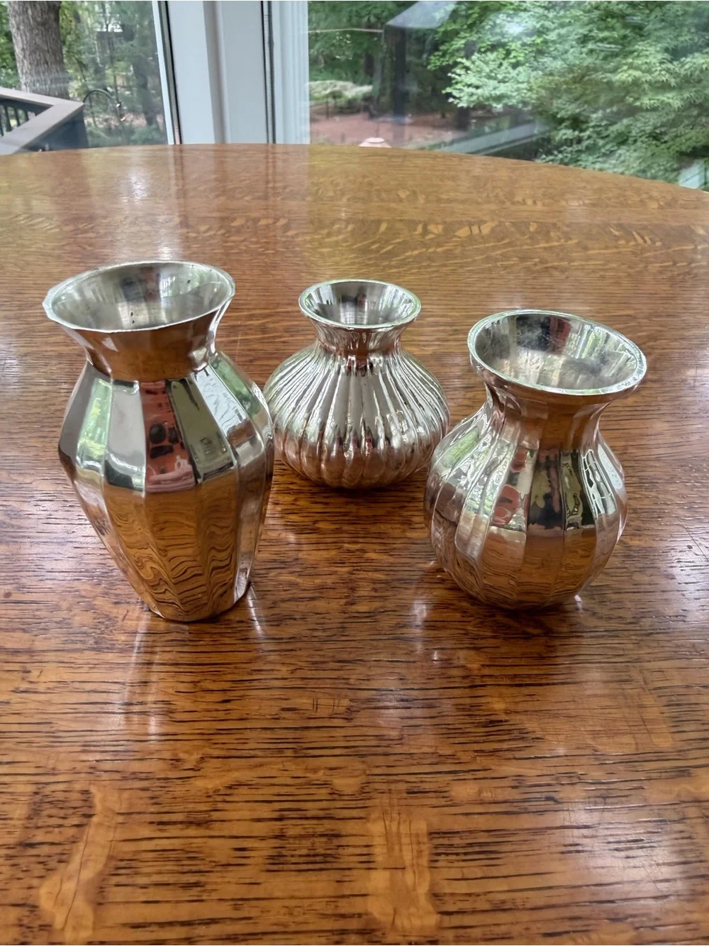 Restoration Hardware Silver Ribbed Vase Trio